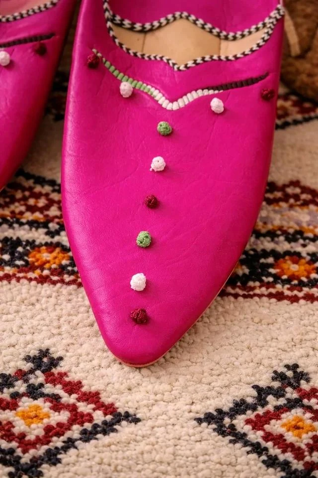 Babuchas marroquíes de piel auténtica fucsia nueva – photo 2